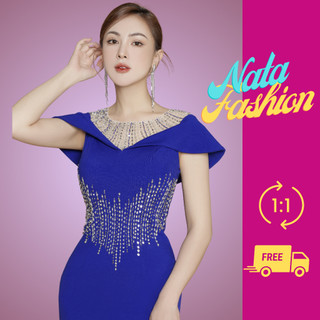 Đầm dạ hội sang trọng, đầm dự tiệc dáng dài, đầm đuôi cá tay choàng