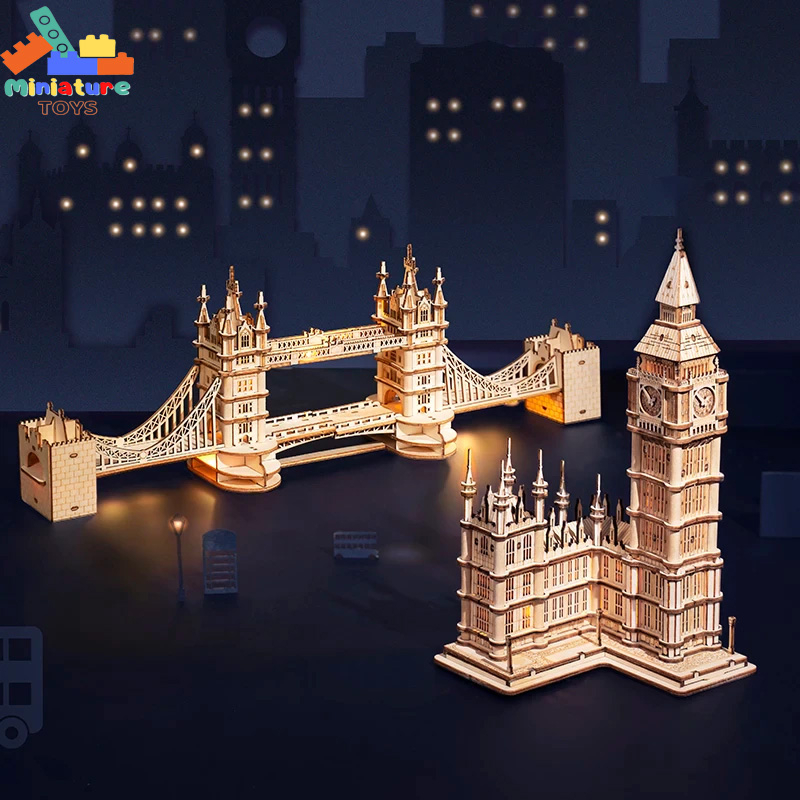 (Kèm LED) Mô hình gỗ DIY Robotime | Đồng hồ BIG BEN và Cầu Tháp TOWER BRIDGE tự lắp ráp - Quà tặng trang trí sáng tạo
