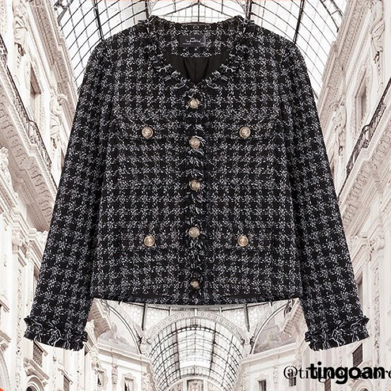 Pass Áo khoác tweed tua rua có túi đen tingoan SECRET DREAMER JACKET/BL