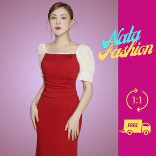Đầm Đuôi Cá Cổ Vuông Tay Phồng