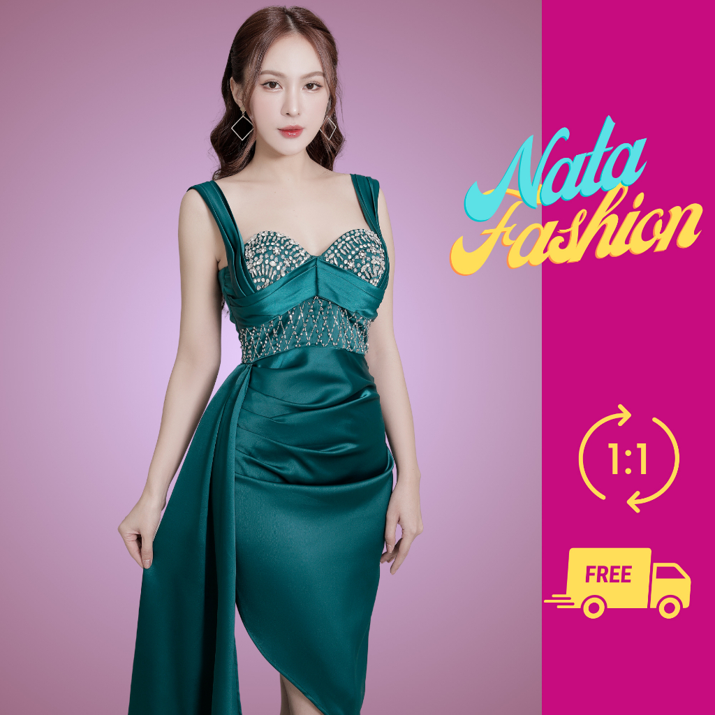 Đầm Dự Tiệc Sang Trọng, Đầm Body Cúp Ngực Tùng Xéo Đính Pha Lê