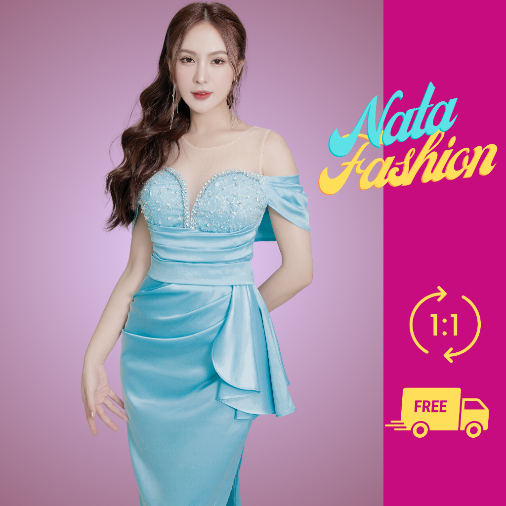 Đầm Dạ Hội Cao Cấp, Đầm Body Dự Tiệc Sang Trọng Phối Lưới Rớt Vai