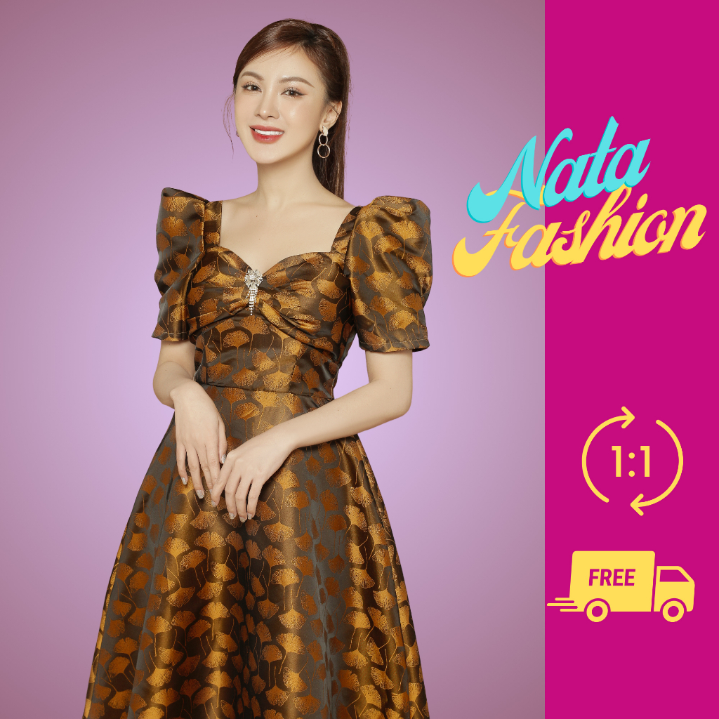 Đầm Xòe Dự Tiệc Tay Phồng Gấm (Kèm Tag)