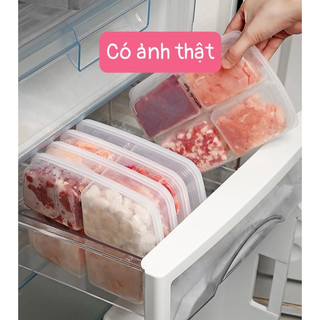 Hộp Đựng Thực Phẩm Nắp Dẻo 4 Ngăn, Khay Nhựa Chia Ngăn Bảo Quản Thức Ăn