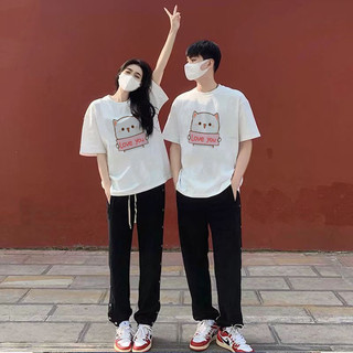 Áo phông Unisex cổ tròn tay lở, áo đôi nam nữ Mèo Love You siêu đáng yêu vải mềm co dãn tốt