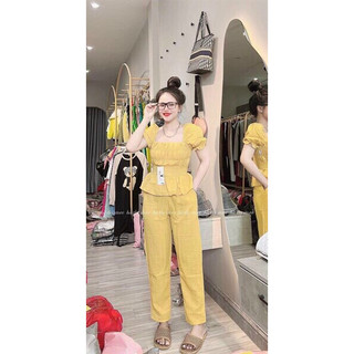 Set bộ nhún bèo tay cánh tiên vải đũi mặc mát 4 màu