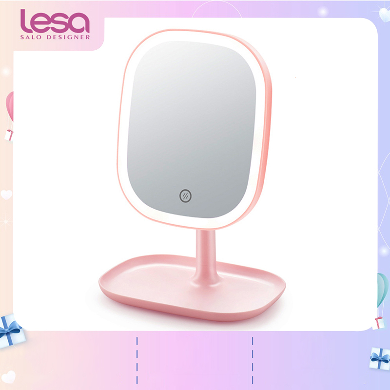 Lesa Gương để bàn đèn LED, gương led để bàn hình chữ nhật cảm ứng với 3 chế độ