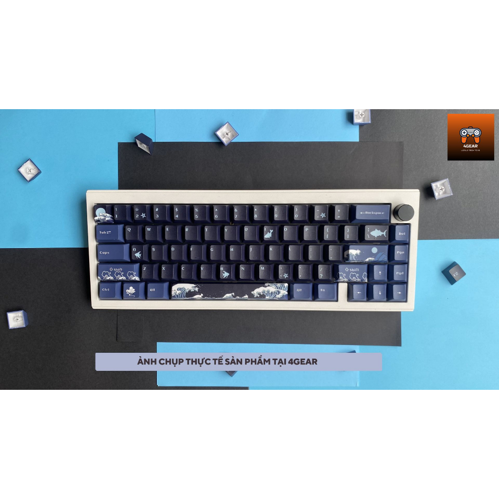 Keycap Coral Sea Black nhựa PBT profile Cherry in dyesub 126 nút cho bàn phím cơ layout 108/104/98/87/84/75/68/64/61