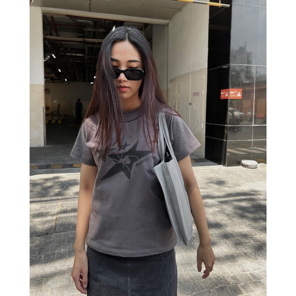 ÁO THUN xám 2 phom BABY ÔM BODY / BOXY HÌNH VUÔNG Spider CHUOTTRANG