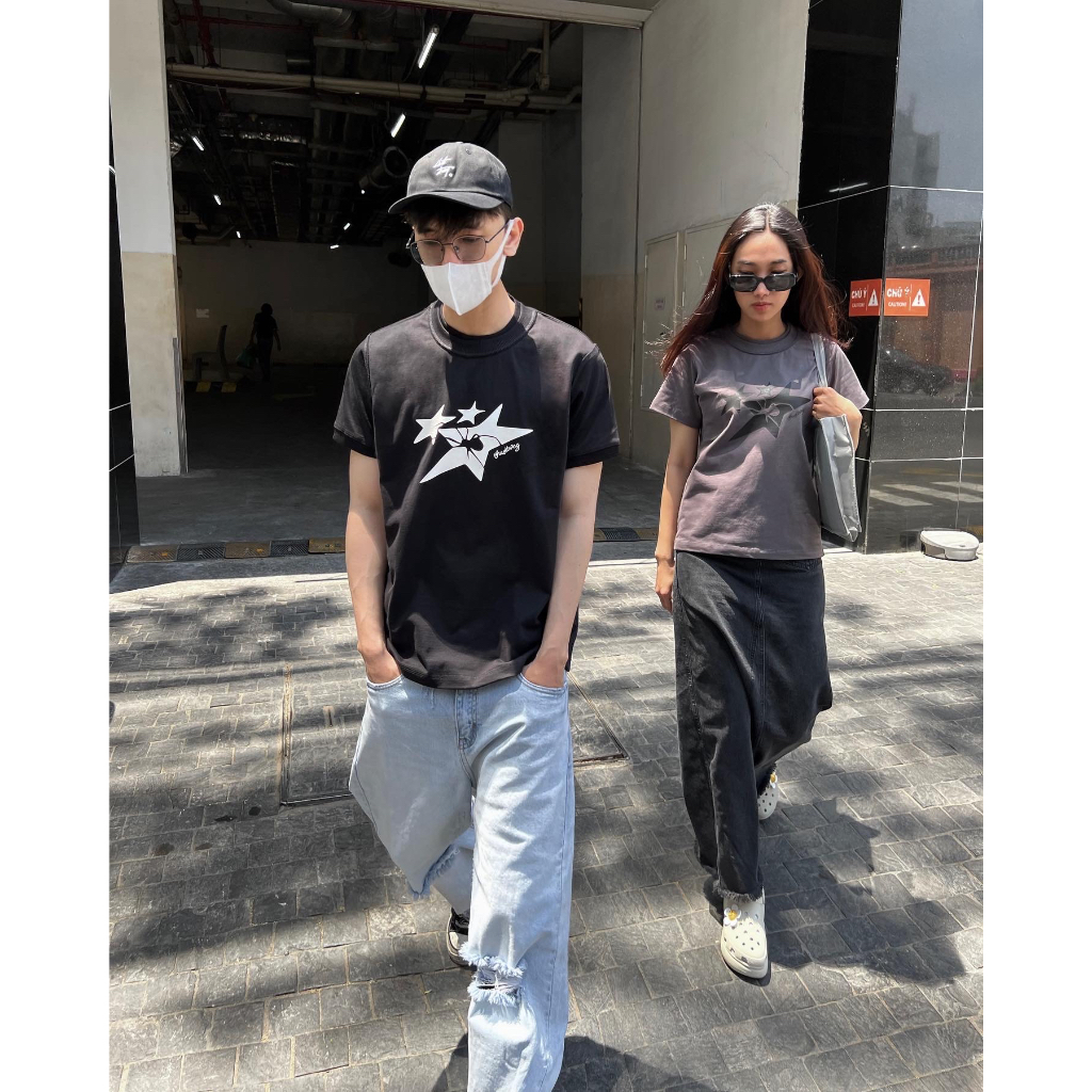 ÁO THUN xám 2 phom BABY ÔM BODY / BOXY HÌNH VUÔNG Spider CHUOTTRANG