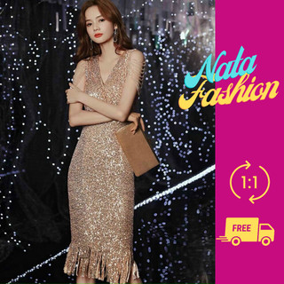 Đầm Dạ Hội Cao Cấp, Đầm Dự Tiệc Sang Trọng Kim Sa Chuỗi Vai