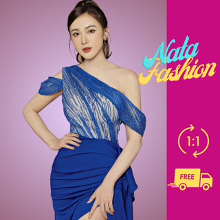 Đầm Dạ Hội Sang Trọng, Đầm Dự Tiệc Dáng Dài, Đầm Xẻ Tà Lệch Vai Phối Lưới Kim Sa