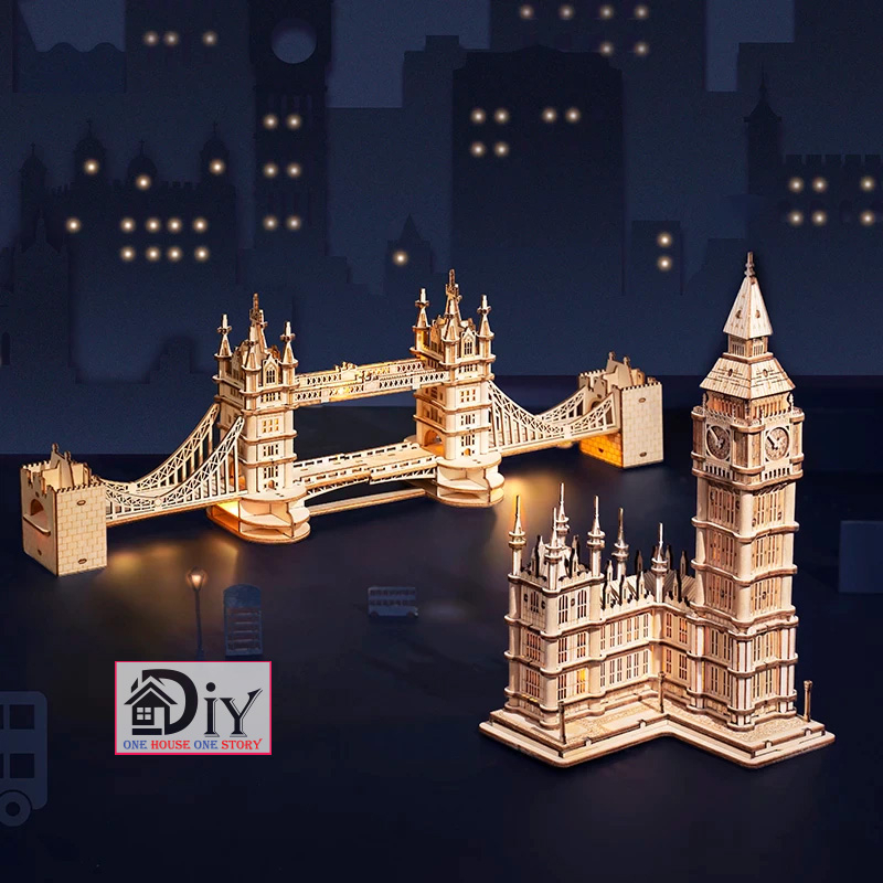 (Kèm LED) Mô hình lắp ghép gỗ DIY Robotime | Đồng hồ BIG BEN và Cầu Tháp TOWER BRIDGE - Quà tặng trang trí sáng tạo