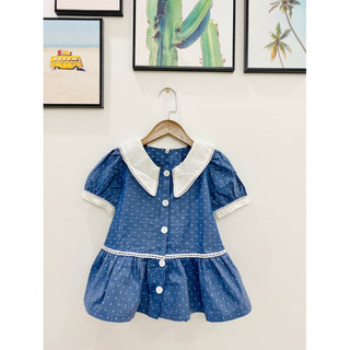Đầm chấm bi xanh jean size đại 14 - 30 kg