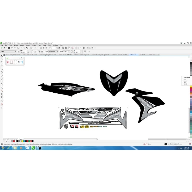 tem rời exciter 150 đen xám