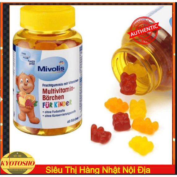 Kẹo Vitamin tổng hợp hình gấu Mivolis Đức lọ 60 viên, kẹo dẻo Mivolis cho bé từ 4 tuổi và người lớn