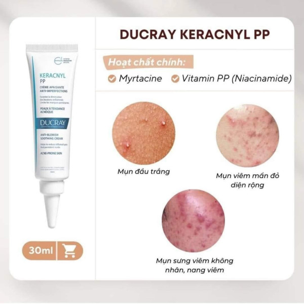 Kem Dưỡng Giảm Mụn Viêm Mờ Thâm Ducray Keracnyl PP+ Anti- Blemish Soothing Cream 30ml