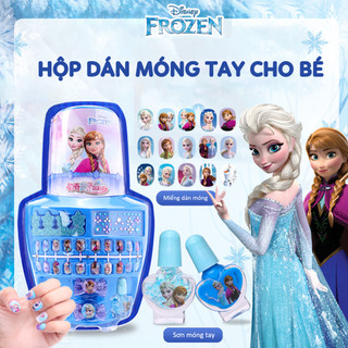 Combo hộp dán móng tay và 1 tấm dán 3D cho bé gái công chúa hoạt hình Disney Elsa không độc hại chống thấm nước - DMT02