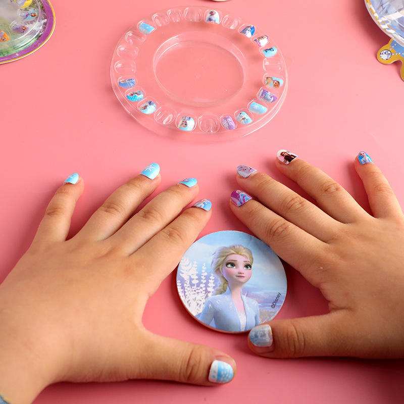 Combo set dán móng tay nhựa kèm keo dán và 1 tấm sticker 3D cho bé gái công chúa Disney, Frozen Elsa, Mickey - DMT01