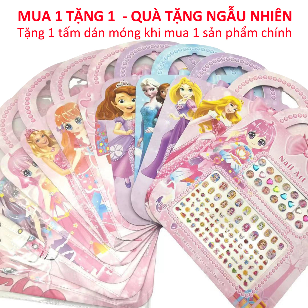 Combo set dán móng tay nhựa kèm keo dán và 1 tấm sticker 3D cho bé gái công chúa Disney, Frozen Elsa, Mickey - DMT01