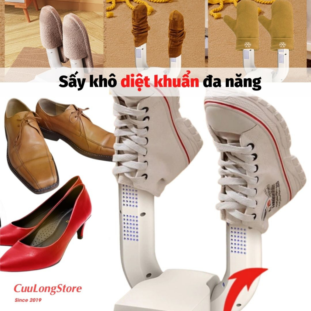 Máy Sấy Giày Khử Mùi Hôi Vi Khuẩn Bằng Tía Cực Tím, làm khô khử trùng nhanh tất găng tay, hẹn giờ tự ngắt thông minh