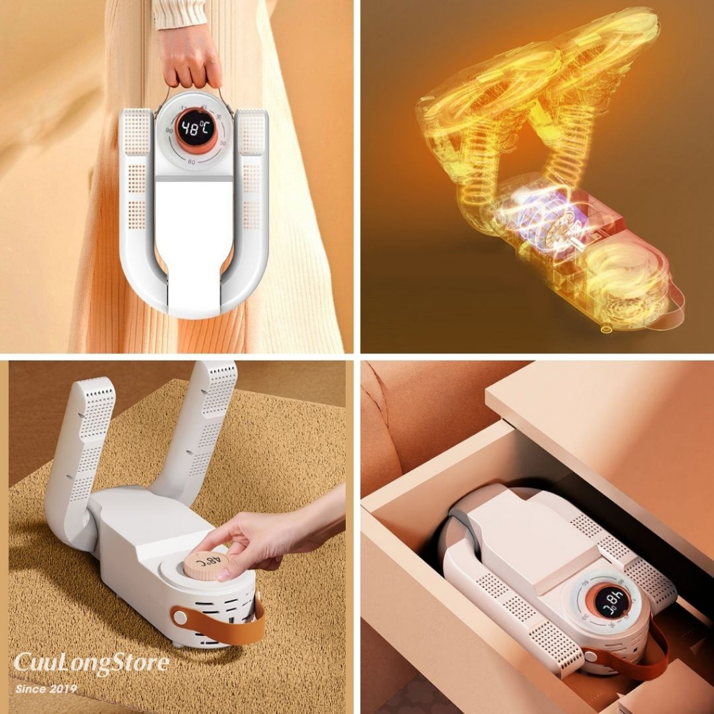 Máy Sấy Giày Khử Mùi Hôi Vi Khuẩn Bằng Tía Cực Tím, làm khô khử trùng nhanh tất găng tay, hẹn giờ tự ngắt thông minh