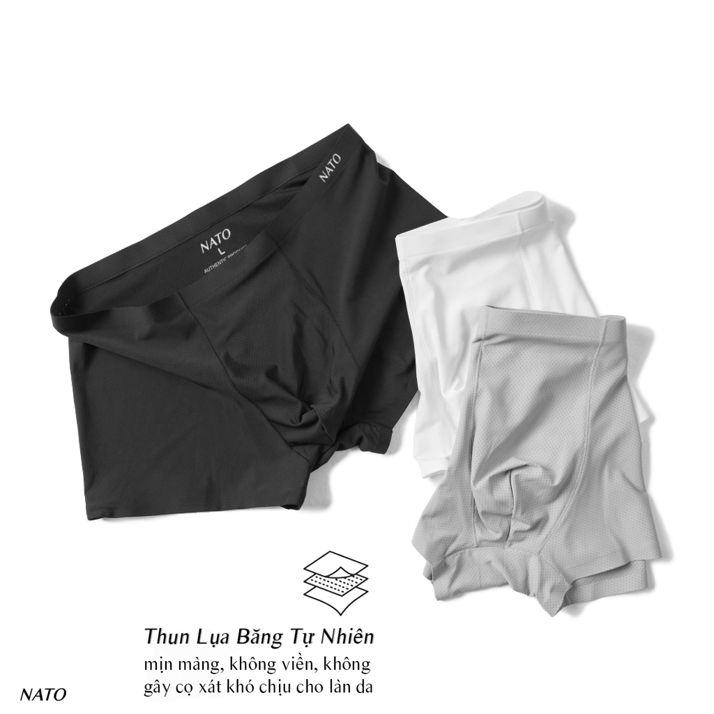 Quần Lót Boxer AIR-MAX Nam Vải Lụa Băng Tự Nhiên 100% Thun Lạnh Cao Cấp Màu Đen Xám Basic Trơn Mát Thoáng Xì Lip Sì NATO