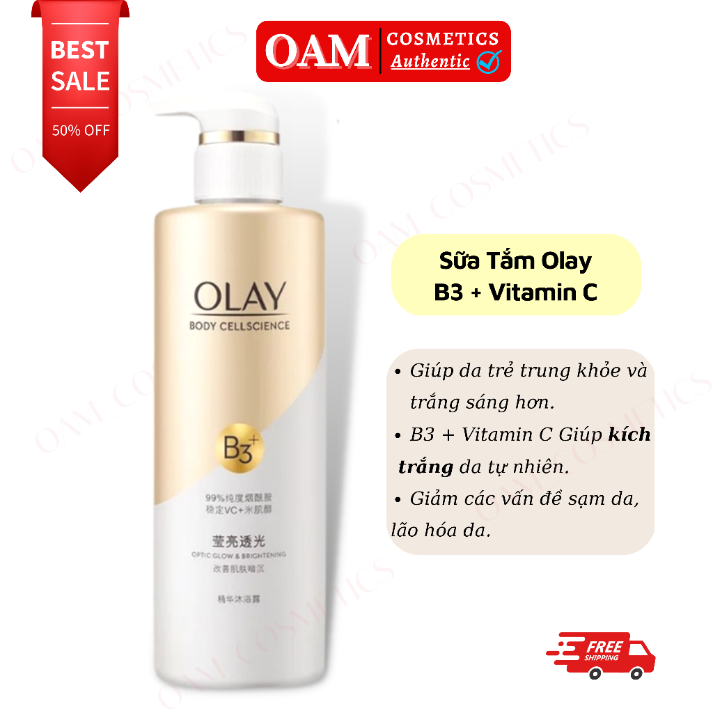 Sữa Tắm OLAY B3+ Siêu Dưỡng Trắng Da, Cấp Ẩm Và Đàn Hồi Cho Da - Chai 500ml | BigBuy360 - bigbuy360.vn