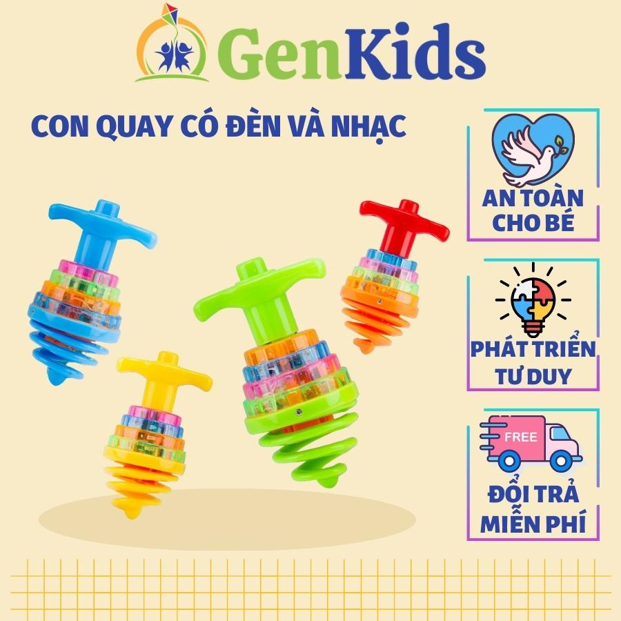 Con quay có đèn và nhạc cho bé GenKids Đồ chơi con quay vặn dây cót phát sáng, âm nhạc sống động, chất liệu an toàn