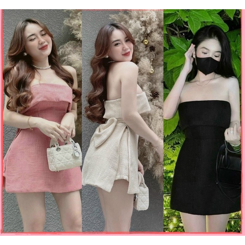 Set áo ống xẻ tà nơ sau kèm quần TABISHOP Set đồ nữ áo cúp ngực chất vải lenin siêu sang chảnh dễ thương 156
