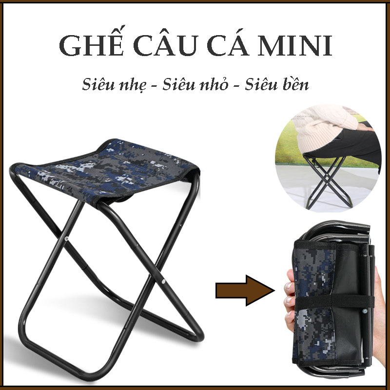Ghế gấp gọn đi du lịch, cắm trại, Ghế xếp mini inox nhỏ gọn tiện dụng, chịu tải tốt