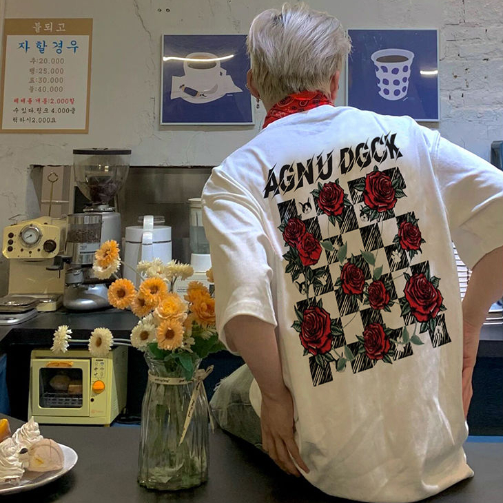 Áo Thun Nam Họa Tiết Bông Hoa Hồng HeiLit Phông Tay Lỡ Chất Vải Cotton Co giãn Form Unisex