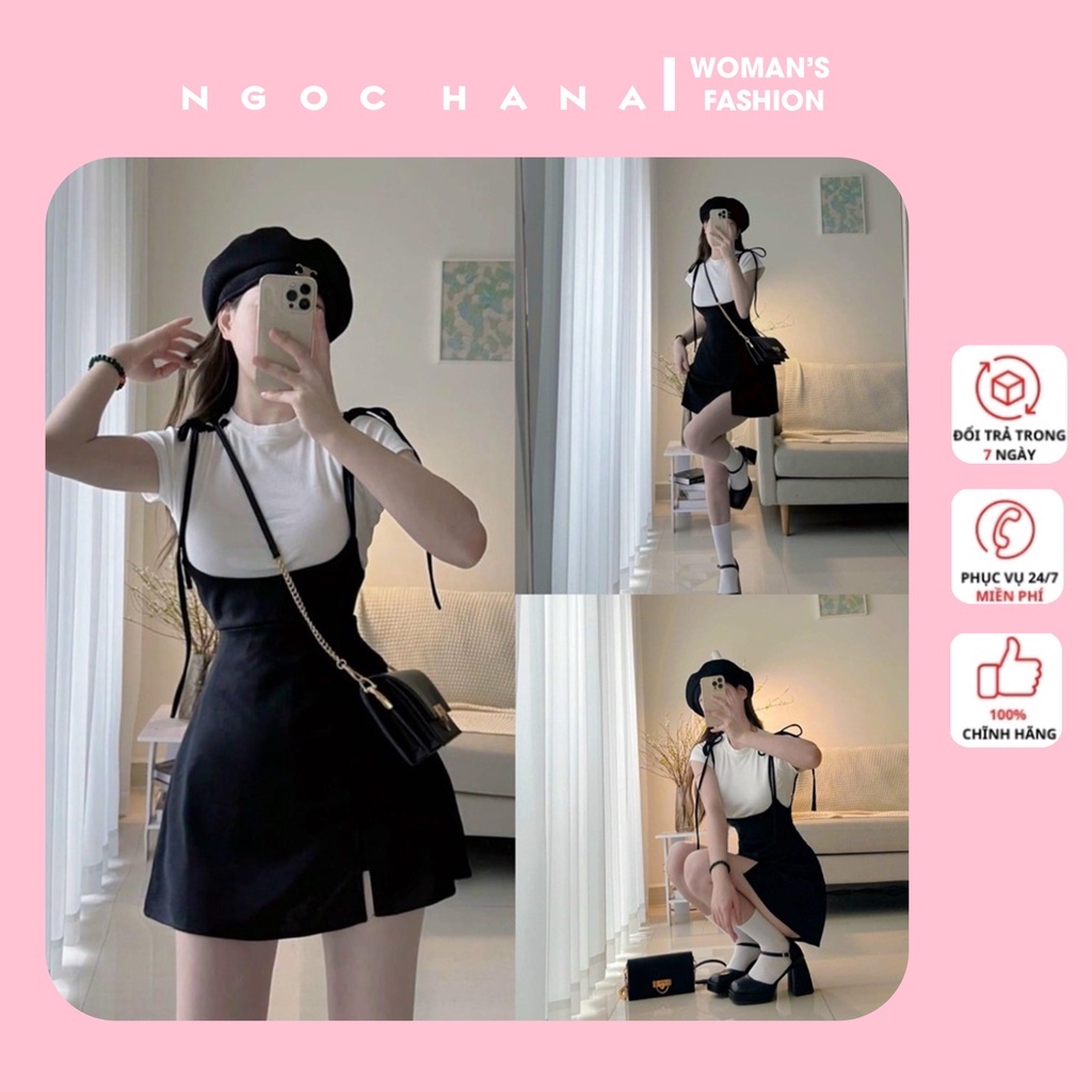 Set Váy Nữ Yếm Umi Xẻ Đùi Kèm Áo Có Quần Bảo Hộ Hàng Xịn NGOCHANA HA281