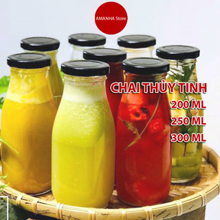 Chai thủy tinh 250ml 300ml đựng sữa hạt nước ép sinh tố trái cây đựng thực phẩm nắp vặn thiếc