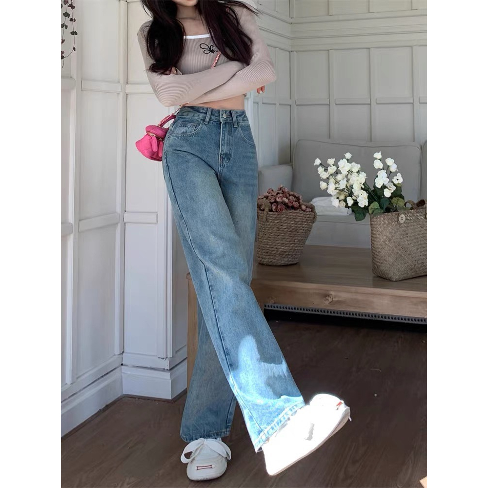 Quần jeans nữ ống rộng màu màu vintage 2023 | BigBuy360 - bigbuy360.vn