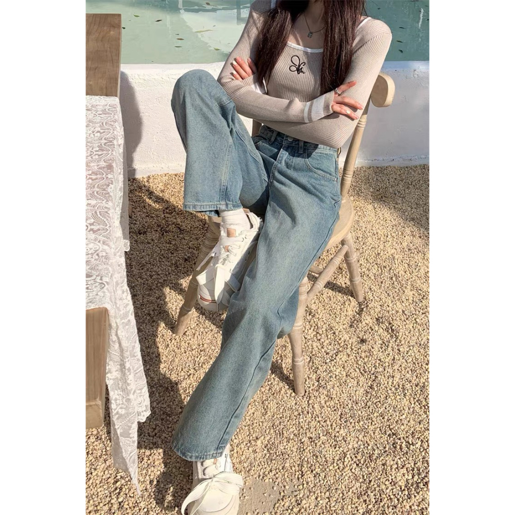 Quần jeans nữ ống rộng màu màu vintage 2023 | BigBuy360 - bigbuy360.vn
