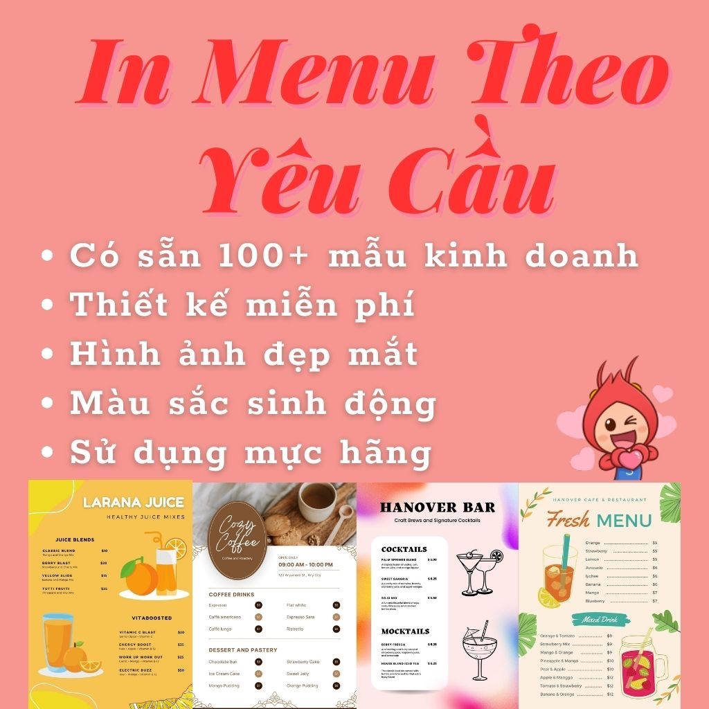 In Menu Theo Yêu Cầu Có Ép Plastic