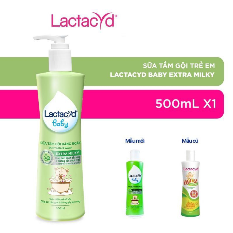 SỮA TẮM GỘI EM BÉ LACTACYD MILKY CHAI 500ML