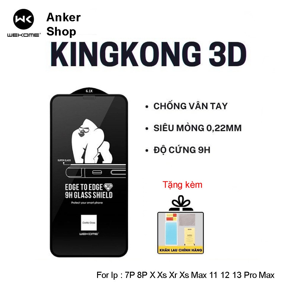 Kính cường lực iphone KingKong 3D full màn WK Wekome cho ip 7 8 plus x xr xs 11 12 13 14 pro max 3astore