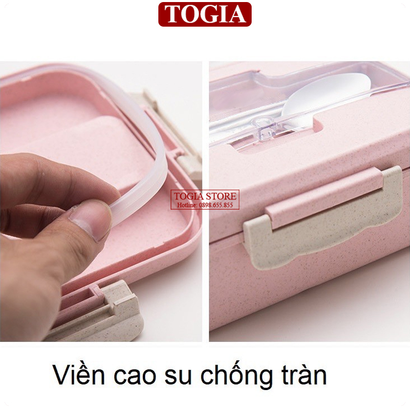 Hộp Cơm Lúa Mạch Chia Ngăn - Hôp Cơm Văn Phòng 3 Ngăn Kèm Đũa Thìa Sử Dụng Lò Vi Sóng An Toàn TOGIA