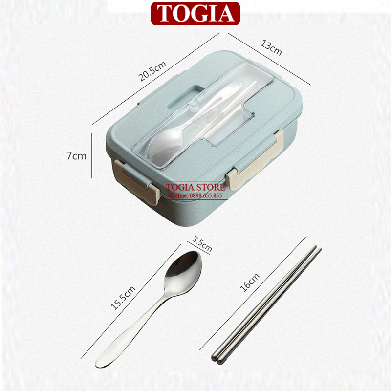 Hộp Cơm Lúa Mạch Chia Ngăn - Hôp Cơm Văn Phòng 3 Ngăn Kèm Đũa Thìa Sử Dụng Lò Vi Sóng An Toàn TOGIA