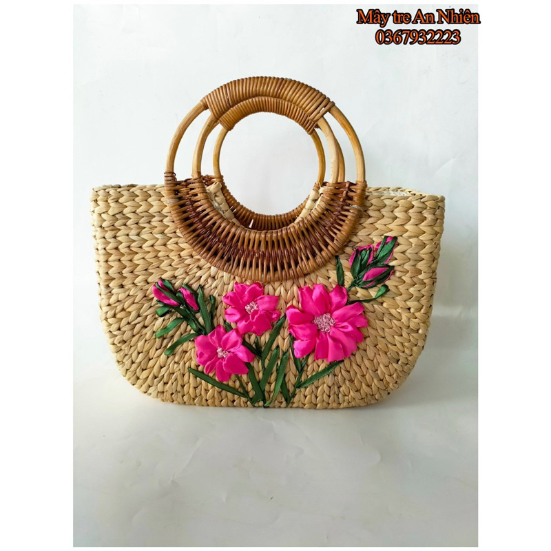 Giỏ lục bình quay mây hình bán nguyệt )