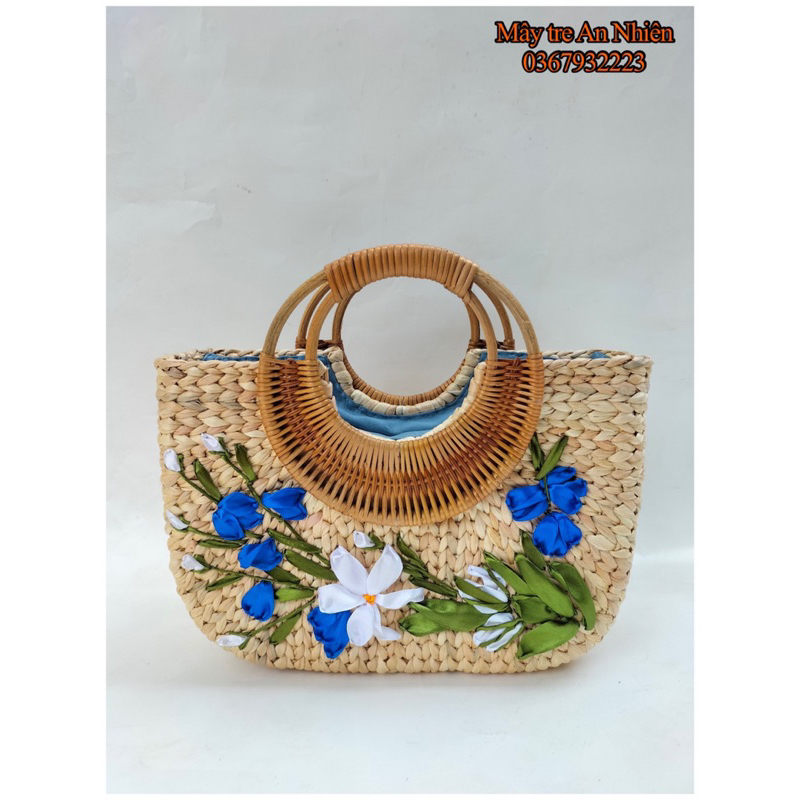 Giỏ lục bình quay mây hình bán nguyệt )