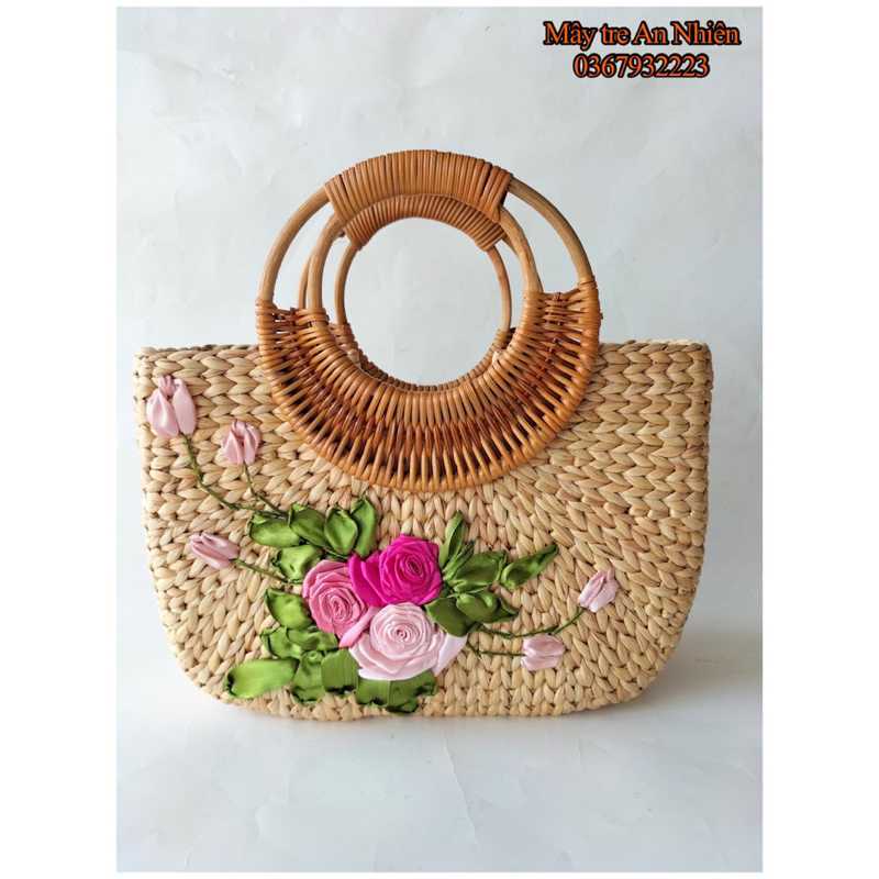 Giỏ lục bình quay mây hình bán nguyệt )