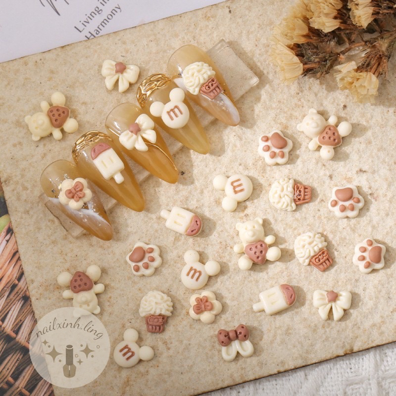 Charm Hoạt Hình Màu Kem Hàn Quốc Đáng Yêu Lẻ 1 Cái Phụ Kiện Trang Trí Móng - C10