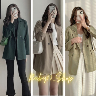 Áo blazer nữ tay dài một lớp, Áo khoác blazer nữ dáng rộng dài tay phong cách Hàn Quốc
