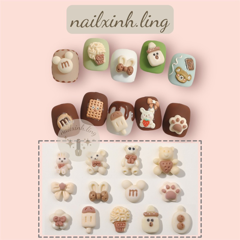 Charm Hoạt Hình Màu Kem Hàn Quốc Đáng Yêu Lẻ 1 Cái Phụ Kiện Trang Trí Móng - C10
