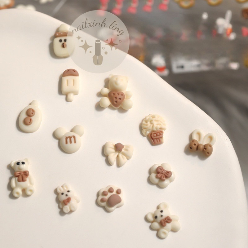 Charm Hoạt Hình Màu Kem Hàn Quốc Đáng Yêu Lẻ 1 Cái Phụ Kiện Trang Trí Móng - C10