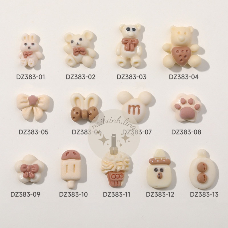 Charm Hoạt Hình Màu Kem Hàn Quốc Đáng Yêu Lẻ 1 Cái Phụ Kiện Trang Trí Móng - C10