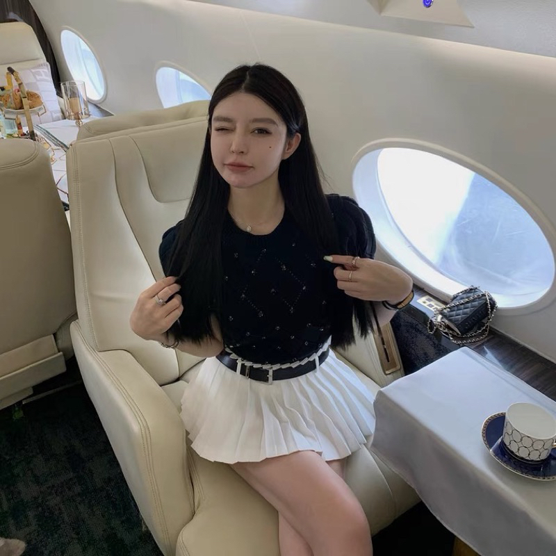 Áo len ngắn tay đính đá kiểu hotgirl siêu sang